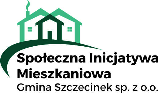 Logo Społeczna Inicjatywa Mieszkaniowa Gmina Szczecinek sp. z o.o. Zielona grafika przedstawiająca dwa dachy domów.