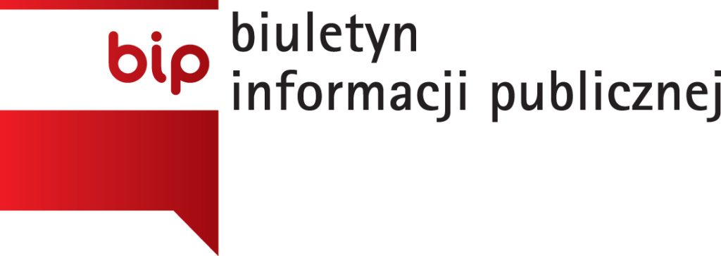 Logo Biuletynu Informacji Publicznej. Czerwony znak 'bip' na tle dymka w kolorze czerwono-bordowym i tekst 'biuletyn informacji publicznej'.